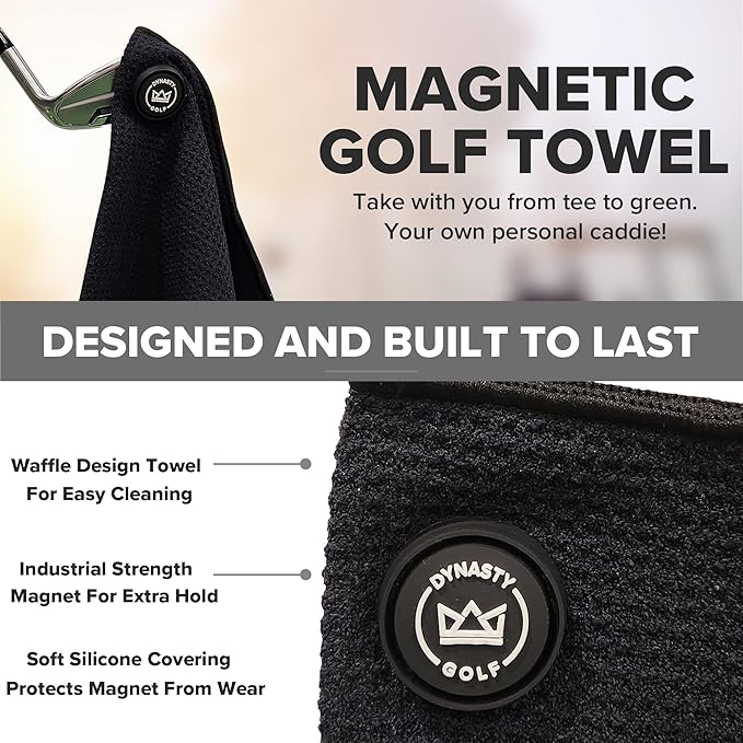 Magnetic Golf Towel for Golf Bags - Microfiber Golf Towels for Men & Women - Waffle Golf Bag Towel with Magnet (Gray)