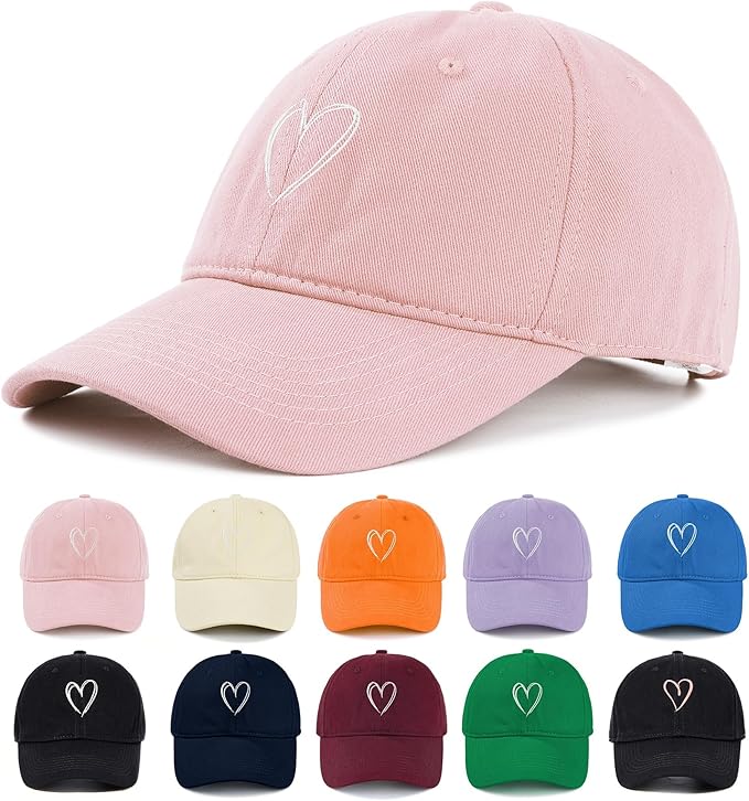 Zando 2026 Trendy Heart Baseball Caps for Women Men Girls Dad Adjustable Cute Cotton Trucker Hat for Casual Travel Sports