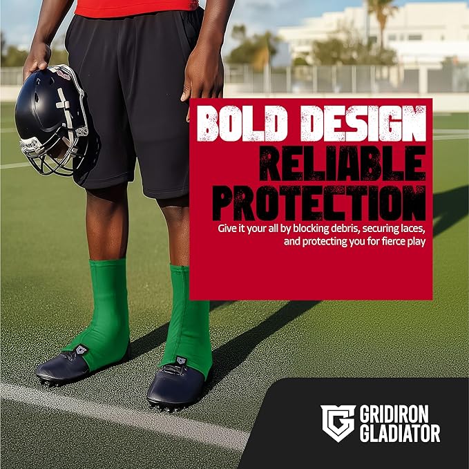 Gridiron Gladiator Football Spats - Spat Cleat Covers for Youth or Adult - Cover Cleats for Baseball Soccer Football - Shoe Sleeves - Sports Gear - Green - Small
