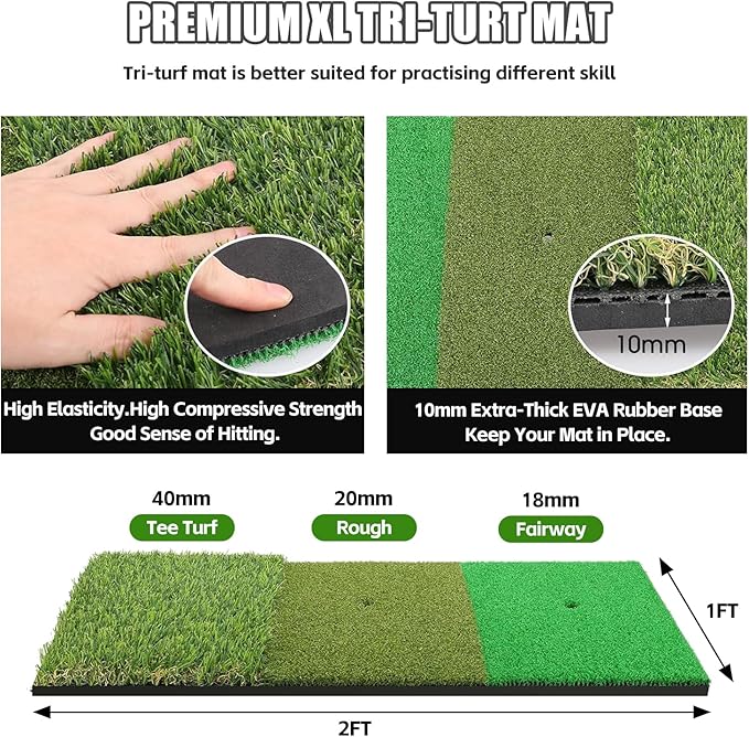 Golf Net Practice 10x7ft with Tri-Turf Mat & Real Balls Set Indoor Outdoor Golf Training Equipment for Backyard Driving Practice Enthusiast Gifts