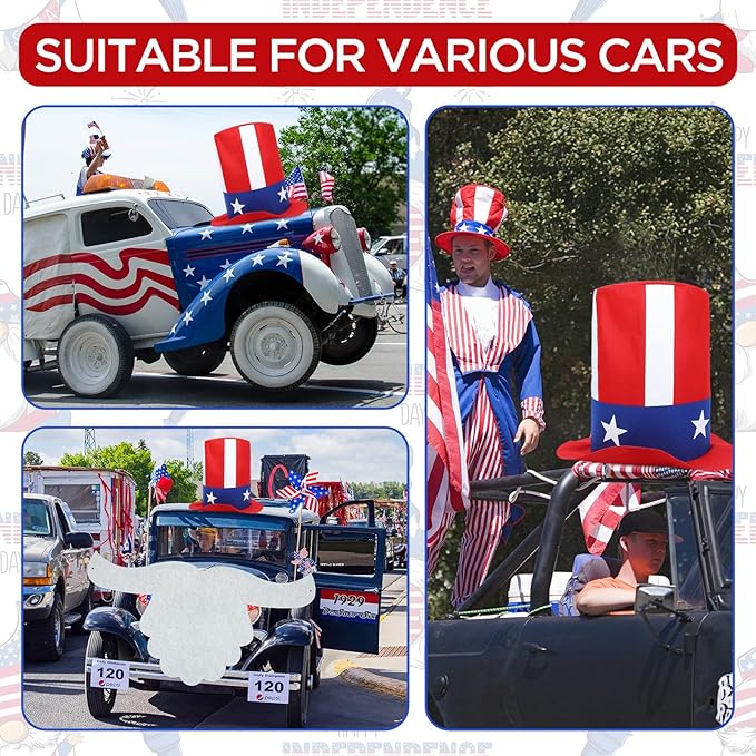 Leyndo 4th of July Parade Golf Cart Decoration Kit Independence Day Hat and Cute Beard Patriotic Parade Golf Car Kit for Memorial Independence Day Car Decor