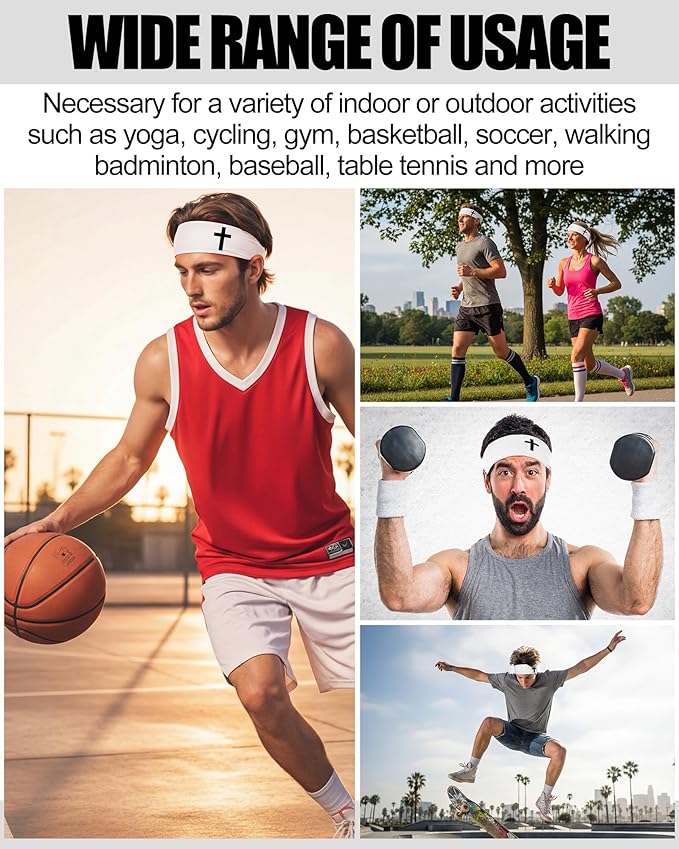 Shihanee 3 Pcs Christian Headbands for Men Jesus Cross Athletic Sweat Bands Christian Workout Accessories Moisture Wicking Sports Hairbands for Football Baseball Basketball Running Training