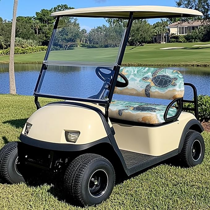 Bulopur Beach Sea Turtle Golf Cart Seat Towel Covers Non-Slip Elastic Golfcart Front Seat Cover Compatible with EZGO & Club Car Universal Golf Cart Accessories