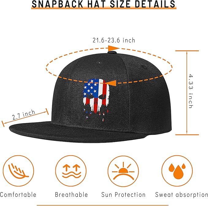Skull Finger Flat Bill Hats for Men Black Mens Snapback Hat Baseball Cap Fitted Hat Rock N Roll Skeleton Hand Snap Backpack