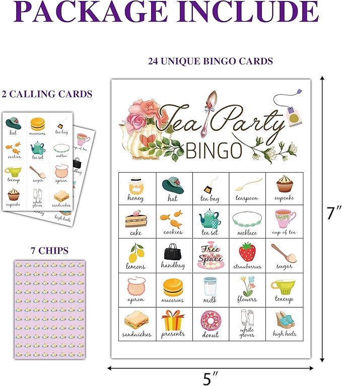 Tea Party Bingo Cards, Tea Bridal Party Games Bingo Cards, School Party - Image 2