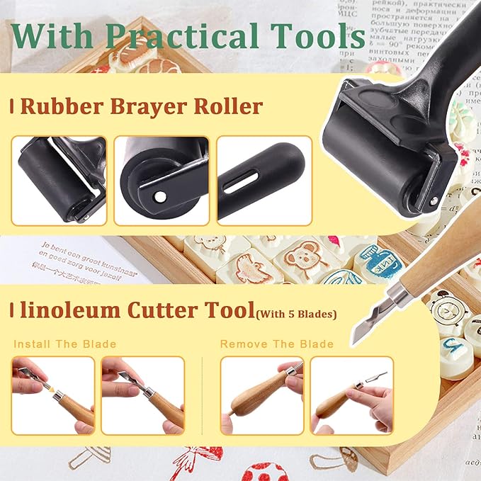 Keadic 12Pcs Soft Rubber Carving Blocks Kit, Comes - Image 5