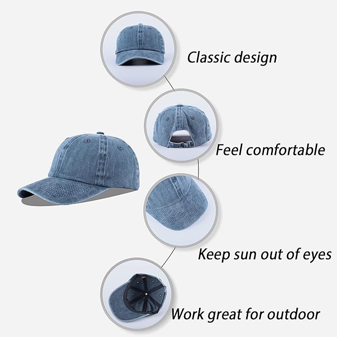 LANGZHEN Unisex Baseball Cap 100% Cotton Fits Men Women Washed Denim Adjustable Dad Hat