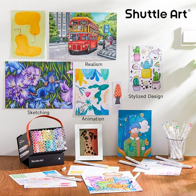 Shuttle Art 101 Colors Alcohol Markers, 100 Colors Dual Tip Art Marker Set Plus - Image 5