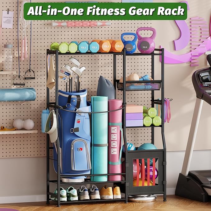 Sonyabecca Garage Sports Equipment Organizer, Golf Bag Storage Rack, Organizer for 2 Golf Bag, Indoor/Outdoor Ball Storage Bins for Toy Sports Gear Storage, Ideal for Home, Garage, Club, Basement