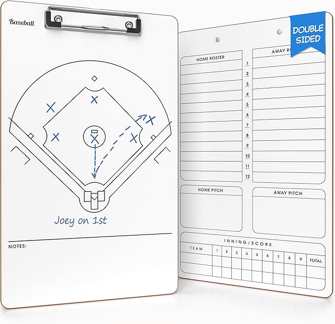 Scribbledo Baseball Dry Erase Board for Coaches 15x9 Inch Double Sided Baseball Lineup Board Coaching Accessories Equipment Softball Accessories The Baseball Score Keeping clipboard
