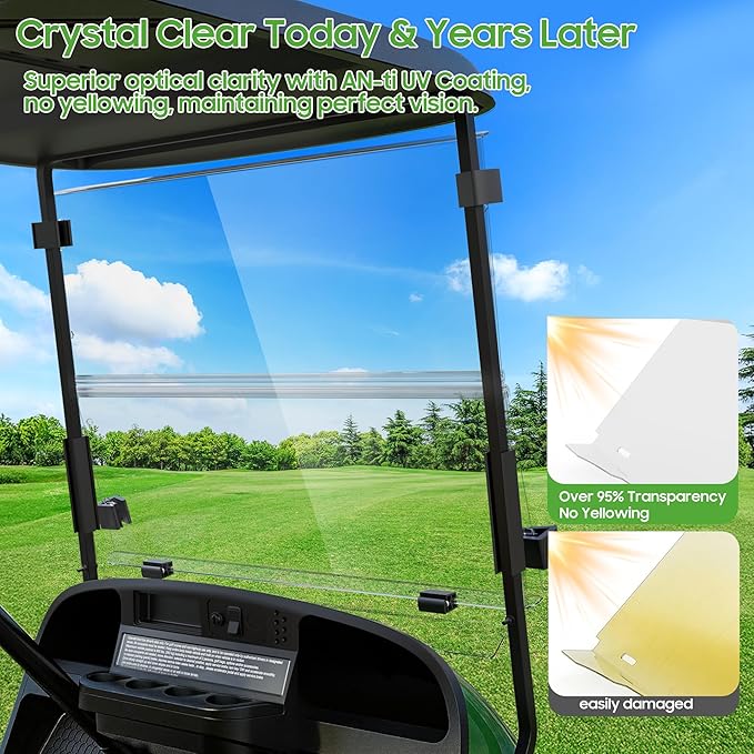 10L0L Golf Cart Windshield for EZGO TXT Gas and Electric 1995-up, Foldable Golf Cart Windscreen, Anti-UV and Impact Resistant, Clear/Tinted