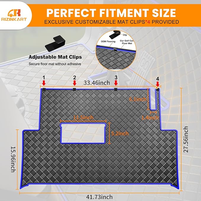 8mm Heavy Duty Rubber Golf Cart Floor Mat,Upgraded Full Coverage Liner Mat for Club Car Precedent 2004-2025,Onward&Tempo 2017-2025,Villager & V4L 2019-2025,Non-Slip Textured,Blue Trim