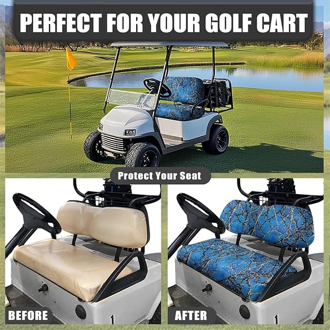 Bulopur Hunting Camo Golf Cart Seat Covers Club Car Precedent Breathable Universal Golf Cart Seat Cover Towel Blanket for EZGO TXT RXV Blue Golfcart Cushion Protectors 2 Pack