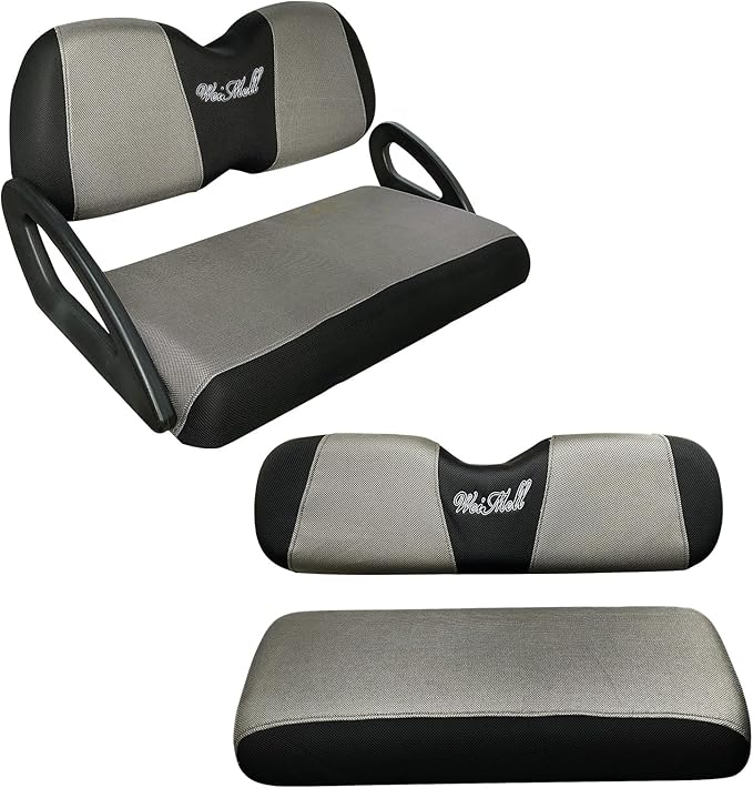 Golf Cart Seat Covers Front and Rear Set Fit for Club Car Precedent Club Car Tempo Yamaha G29 Front Seat Cushion and Aftermarket Universal Back Seat Cushion Covers Black&Grey