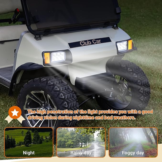 DRIVE UP Club Car DS LED Headlight Kit, 12V Factory Style LED Headlights with Adapter Wire for Club Car DS 1993-up Gas and Electric Golf Carts, OEM 101988001