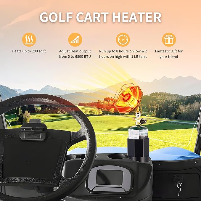 6800BTU Golf Cart Heater Propane, Propane Heater with Igniter, 2 in 1 with Golf Cart Cup Holder&Cylinder Base, for Tent,Finshing(Fuel not included)