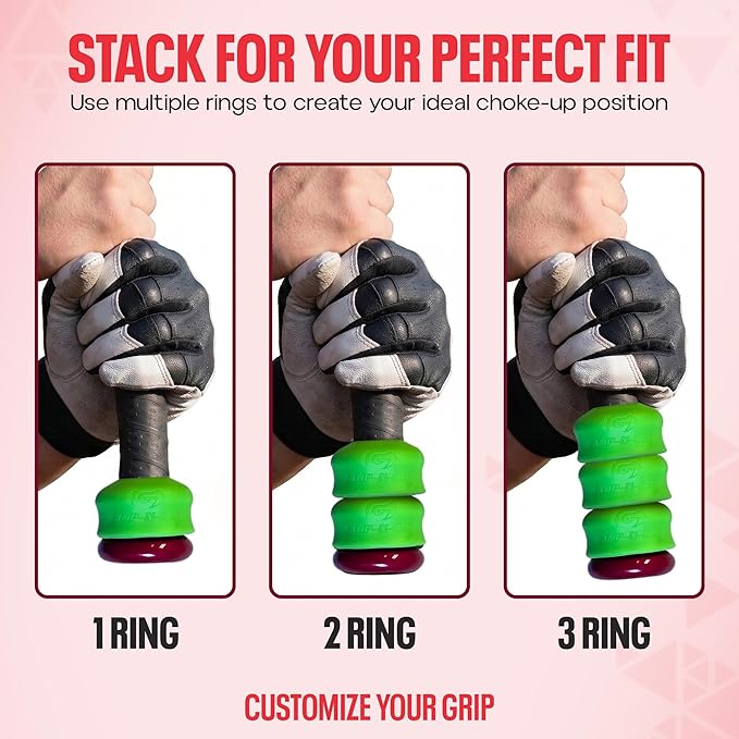 Grip-N-Rip Knob Stacker Choke-Up Ring for Baseball/Softball Bats Provides Choking Up Space & Relief from Bat Sting, Stackable for Custom Fit and Comfort