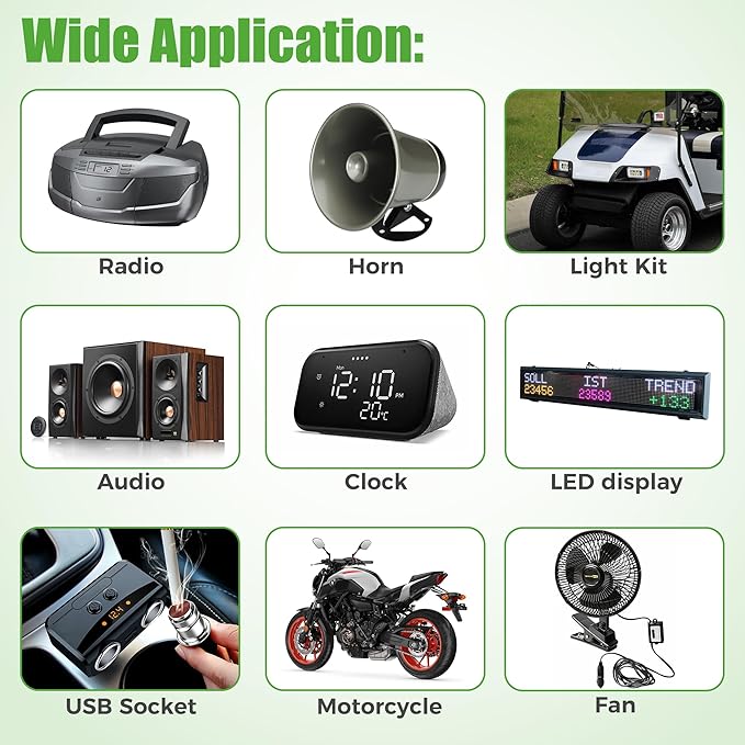 10L0L Golf Cart Voltage Reducer 36V-72V to 12V 30A 350W, Universal DC Step Down Converter, Regulator, Upgraded Version Transformer for Yamaha EZGO Club Car（Green）