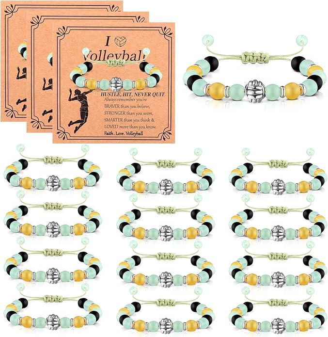 12 Set Sport Adjustable Beaded Bracelets Gifts Football Softball Soccer Volleyball Golf Basketball Hockey Bracelets for Women Men Adjustable Beaded Accessories