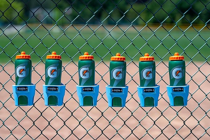 Fence Cup Holder | Drink Holder for Chain Link Fence | Fits Stanley, Yeti & Gatorade | Baseball Dugout, Softball, Pickleball & Tennis | Made in USA | The Fence Buddy (Light Blue)