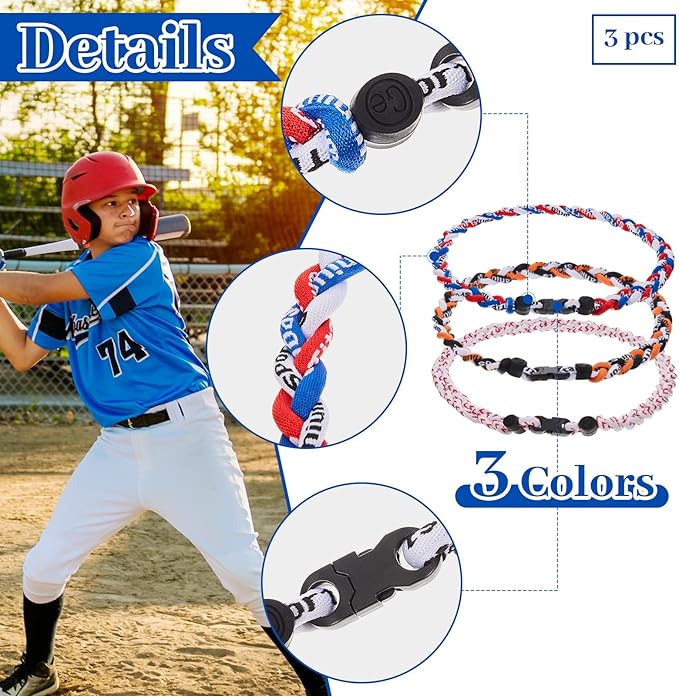 Junkin Baseball Necklaces Three Braided Rope Titanium Necklace for Fans Team Gifts Boys Men Player Softball Sports