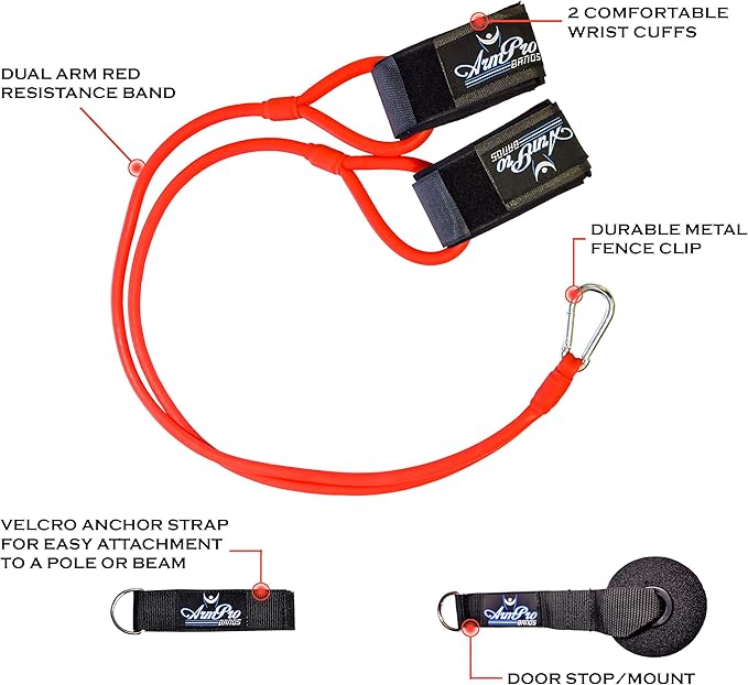 Arm Pro Bands Baseball Softball Resistance Training Bands - Arm Strength, Pitching and Conditioning Equipment, Available in 3 Levels (Youth, Advanced, Elite), Anchor Strap, Door Mount