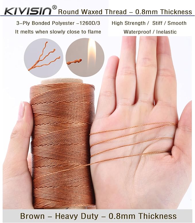 Bonded 0.8mm Round Waxed Polyester Cord, 3-ply Wax Coated Thread, 197 Yards - Image 3