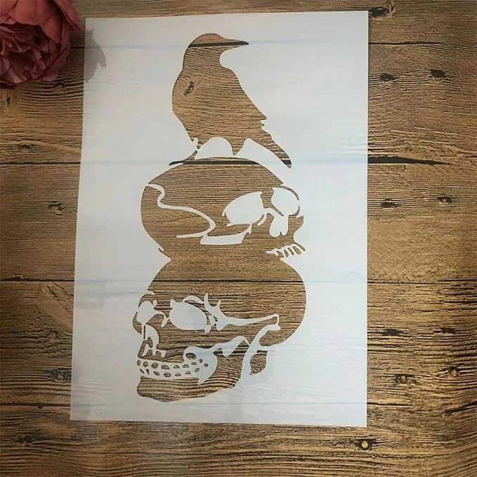 TIAMECH A4 Reusable Halloween Crow Skull Stencil - Image 2