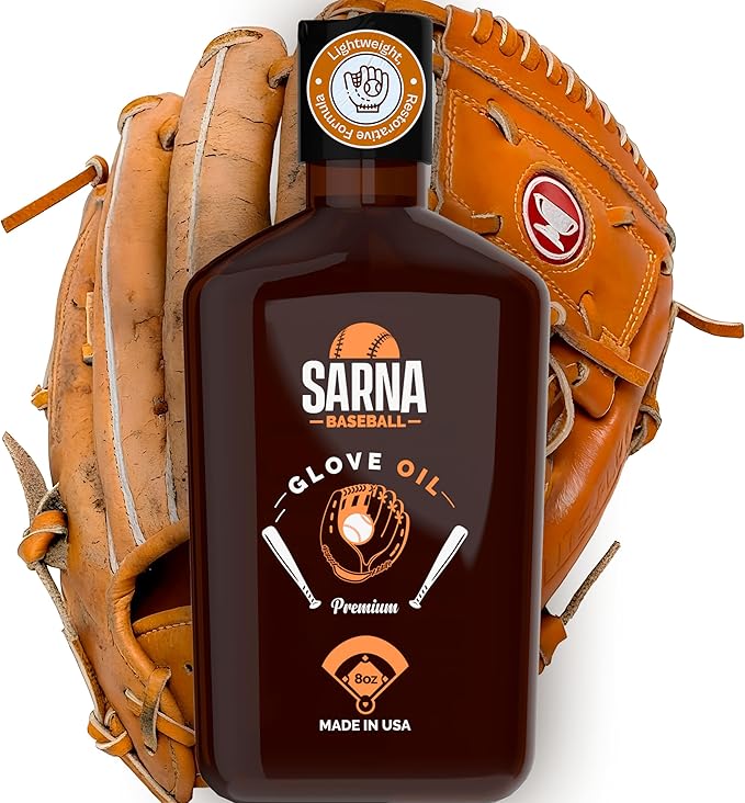 SARNA BASEBALL Glove Oil, 8 Oz – Break in Faster & Soften Leather Without Grease – Lanolin-Based Formula Helps Prevent Deterioration – Leather Oil for Gloves & Mitts Made in USA