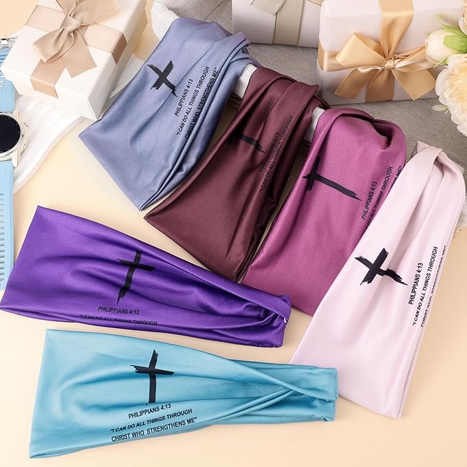 6 PCS Christian Headbands for Men Women Jesus Faith Cross Athletic Sweatbands Moisture Wicking Twist Knotted Criss Cross Hair Bands with Bible Verse Religious for Sports Workout Football Baseball