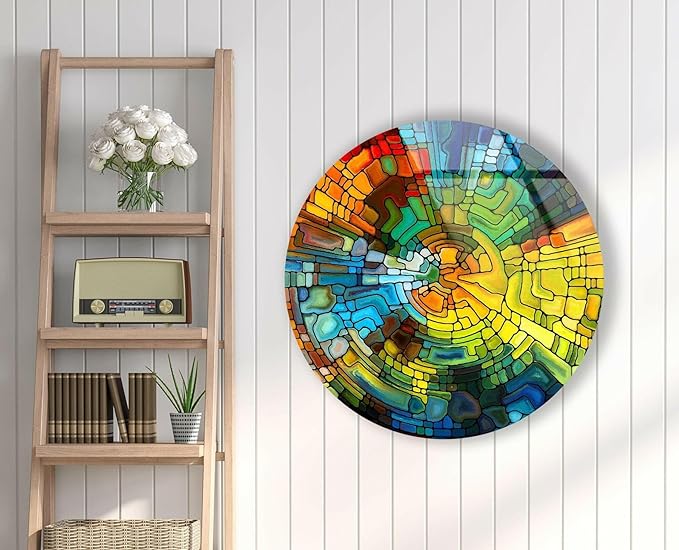 My Photostation.com 20'' Diameter Stained Yellow Round Glass Wall Art Tempered - Image 6