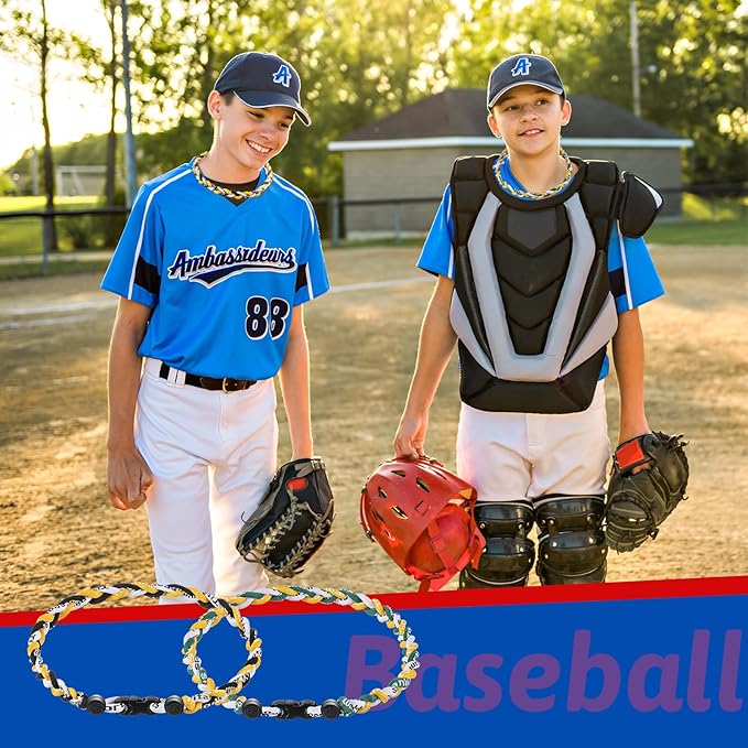 Junkin Baseball Necklaces Three Braided Rope Titanium Necklace for Fans Team Gifts Boys Men Player Softball Sports