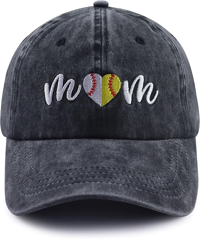 Mom Baseball Softball Half Heart Hat for Women, Funny Cotton Embroidered Soccer Football Mama Baseball Cap