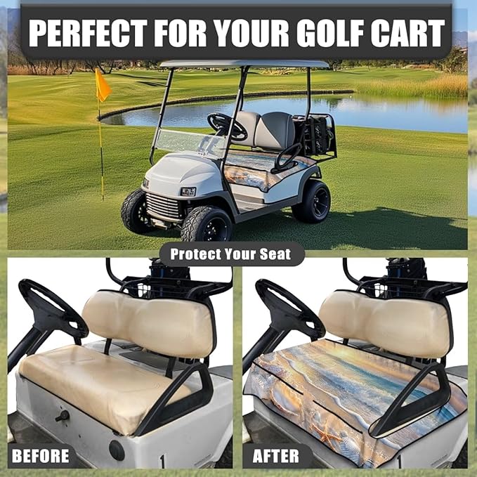 Golf Cart Seat Covers, Universal Golf Cart Seat Towel Blanket with 4 Front Pockets & Nonskid Bottom Fits for Club Car 2 Person Seats Golf Carts