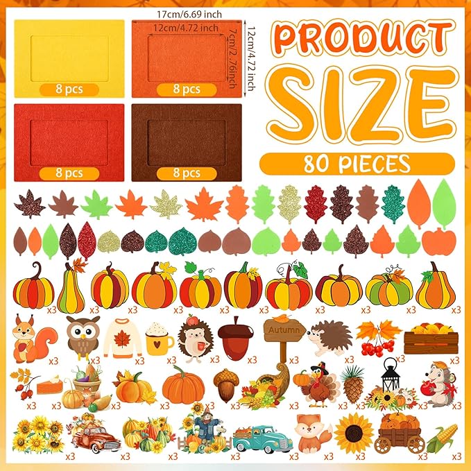 Ferraycle 232 Pcs Fall DIY Picture Frames Craft Kit Thanksgiving Felt Photo - Image 5