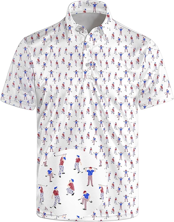 Golf Polo Shirts for Men Funny Print Short Sleeve Golf Shirts Performance Golf Polos