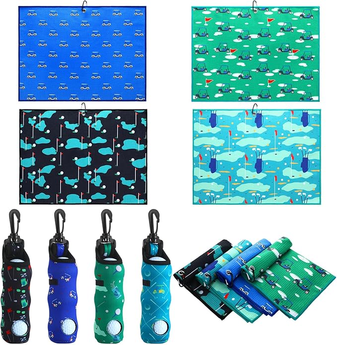 Hahafelt 4 Pack Large Golf Towels with Golf Bags Gift Set 24 x 16 Inch Portable Microfiber Fabric Waffle Pattern Towel with Clip Men Women Birthday Gifts Sports Accessories