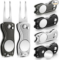 Skylety 6 Packs Golf Repair Tool Stainless Steel Foldable Golf Divot Tool Magnetic Button Ball Marker