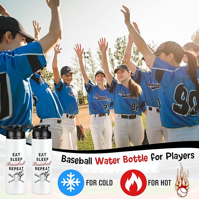 Hushee 12 Pcs 25 oz Baseball Water Bottles Bulk Aluminum Sport Bottles with Leakproof Lid Baseball Gift for Team Men Players Fan Coach(Eat Sleep)