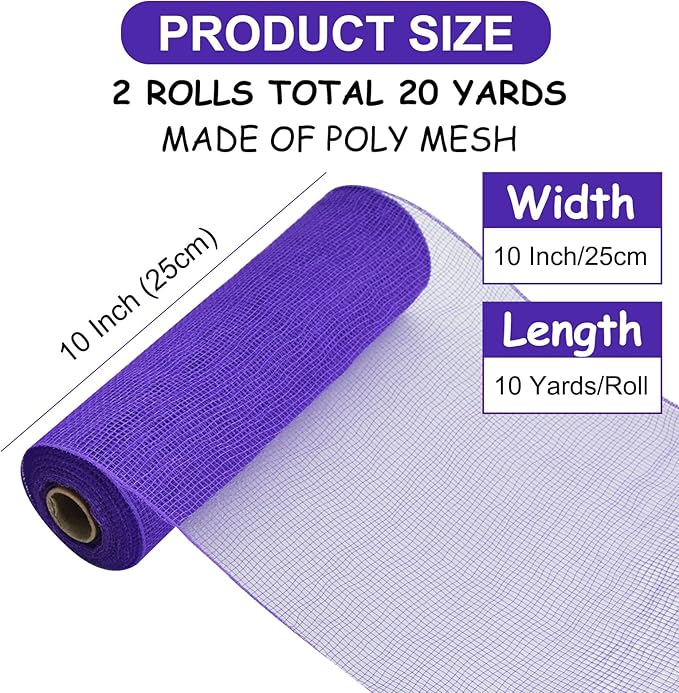 TONIFUL 2 Rolls 10 Inch Purple Decorative Mesh Ribbbon Rolls, Fabric Mesh - Image 2