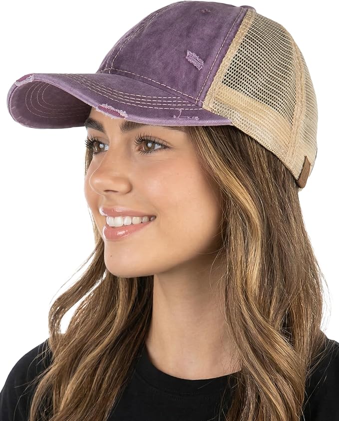 Funky Junque Trucker Hat for Women – Distressed Low Profile Western Camo Baseball Cap with Mesh, Trendy and Adjustable Fit