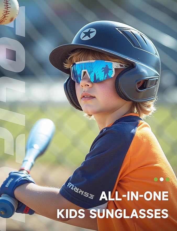 Kids Polarized Baseball Sunglasses - Youth Softball Cycling Sports Sunglasses for Boys Girls Ages 3-12 UV Protection