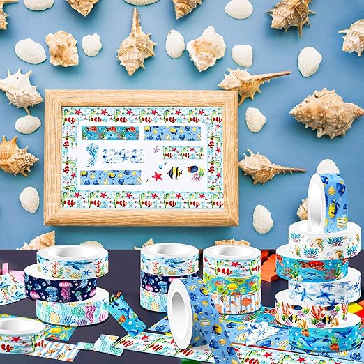 12 Rolls Blue Ocean Washi Tape, Underwater World Masking Tapes, Sea Animal - Image 7