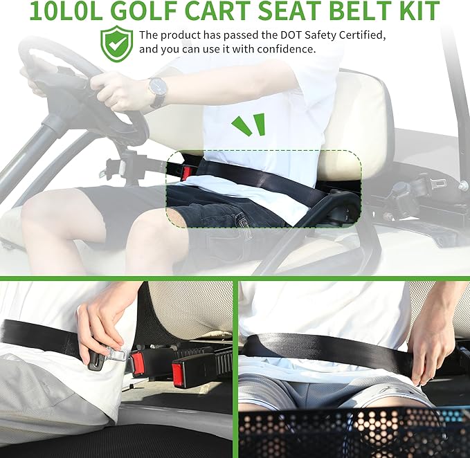 10L0L 4 Passenger (2+2) Golf Cart Seat Belt Kit for EZGO, Yamaha, Club Car, Fits Front Rear Seat, with Bracket