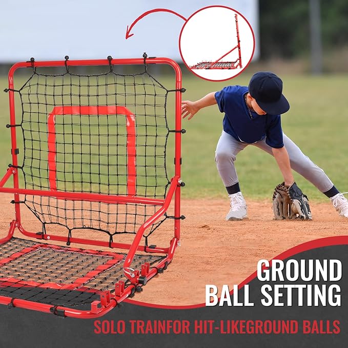 Storgem Baseball Softball Rebounder Net, Pitch Back Rebound Net,Soccer Rebound Net, Fielding Rebounder,Double Sided Adjustable Multi-Sports Pitching Rebound Net for Throwing Practice