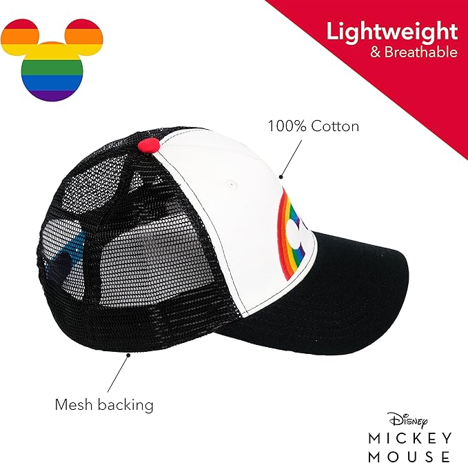 Concept One Unisex Adult Disney Mickey Mouse Trucker Hat, Rainbow Pride Mesh Back Snapback Baseball Cap