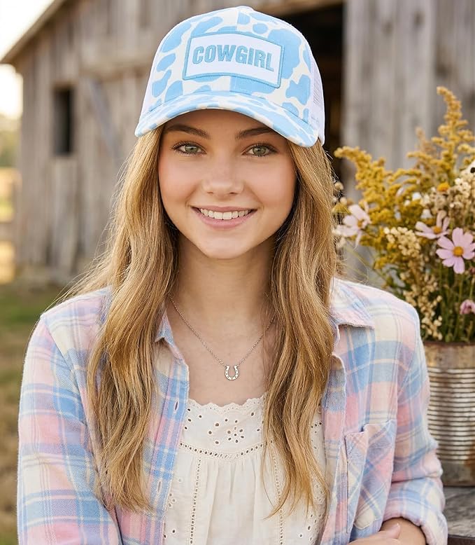 Funky Junque Trucker Hat for Women – Distressed Low Profile Western Camo Baseball Cap with Mesh, Trendy and Adjustable Fit