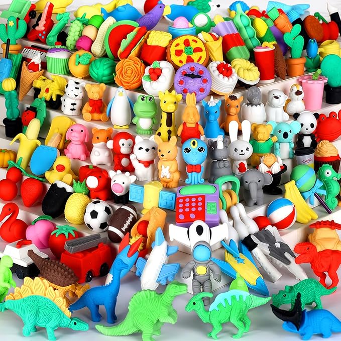 130Pcs Animal Erasers Kids Desk Pets Pencil Erasers 3D Puzzle Bulk Mini Animal by URSKYTOUS