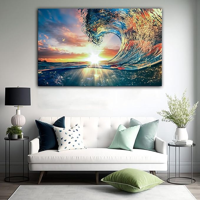 SpiritualHands Shining Sun and Waves Printed Tempered Glass Wall Art Painting - Image 5