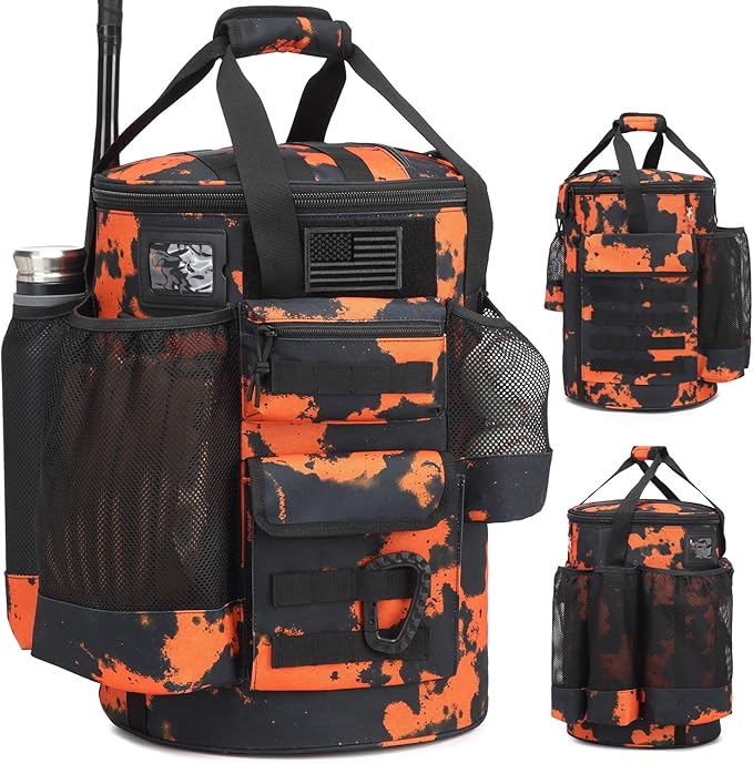 Baseball Bucket Bag Baseball Coaching Accessories Organizer Tactical Style Softball Bucket Bag with Anti-Slip Bottom, Multiple Pockets for Bat, Gloves, Scoreboards